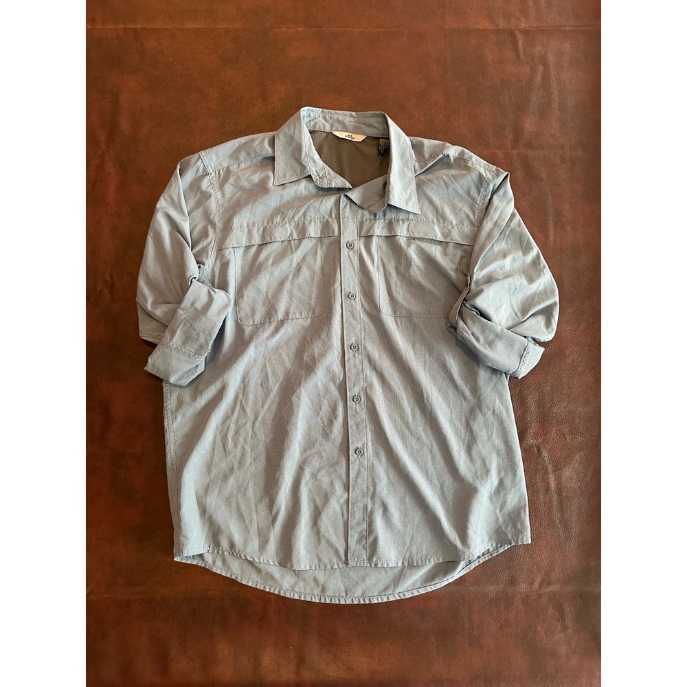 Wrangler Mens Blue Micro Check Outdoor Performance Vented Fishing Shirt Large